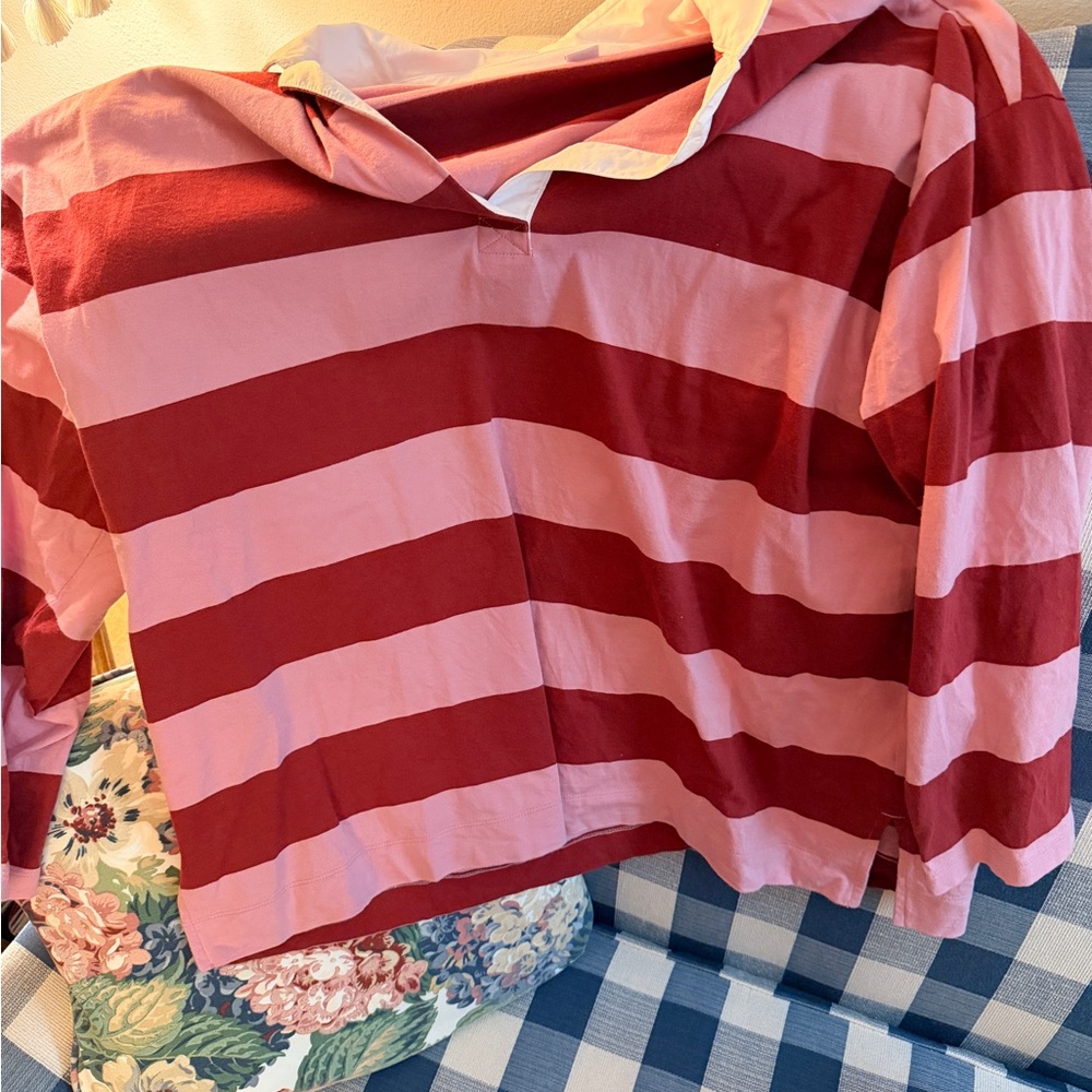 Red and Pink Striped Hoodie